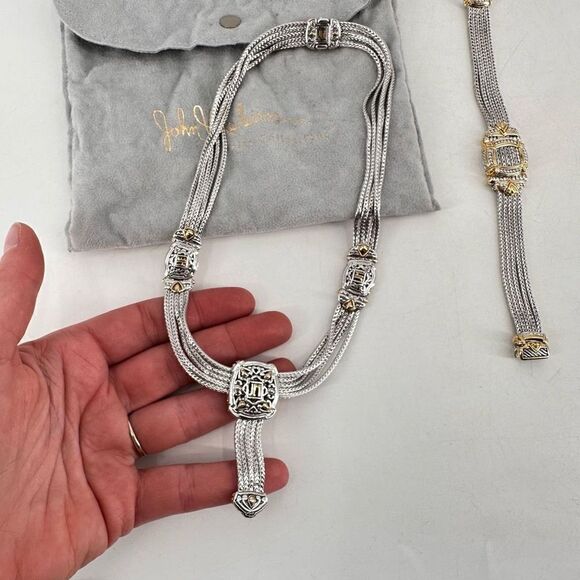 John Madeiros Women's Five Strand Necklace and Bracelet Set 2 Piece Silver Gold - Picture 9 of 10